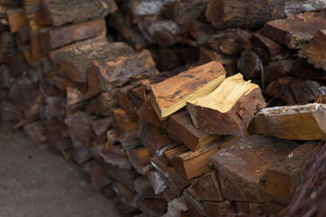 a pile of chopped firewood