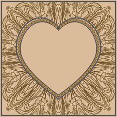 Greeting card with heart and floral ornament. Template For Valentine's Day. Vector Illustration. For Greeting Card, Invitation Or Posters.