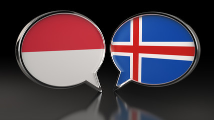 Obraz premium Monaco and Iceland flags with Speech Bubbles. 3D illustration