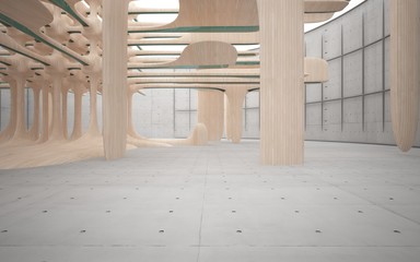 Empty dark abstract concrete and wood smooth interior. Architectural background. 3D illustration and rendering