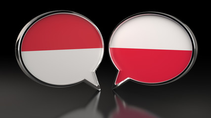 Monaco and Poland flags with Speech Bubbles. 3D illustration