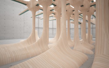 Empty dark abstract concrete and wood smooth interior. Architectural background. 3D illustration and rendering