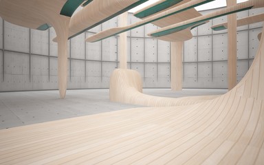 Empty dark abstract concrete and wood smooth interior. Architectural background. 3D illustration and rendering