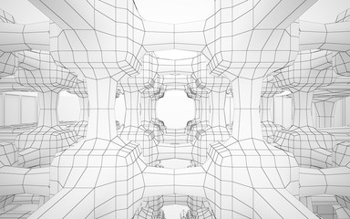 Abstract white interior highlights future. Polygon drawing . Architectural background. 3D illustration and rendering