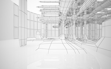 Abstract white interior highlights future. Polygon drawing . Architectural background. 3D illustration and rendering