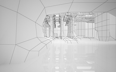 Abstract white interior highlights future. Polygon drawing . Architectural background. 3D illustration and rendering