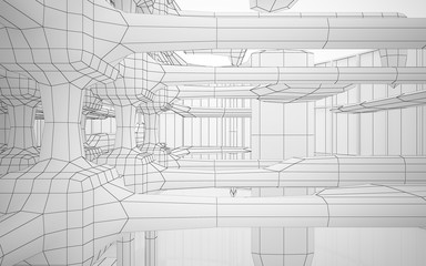Abstract white interior highlights future. Polygon drawing . Architectural background. 3D illustration and rendering
