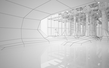 Abstract white interior highlights future. Polygon drawing . Architectural background. 3D illustration and rendering