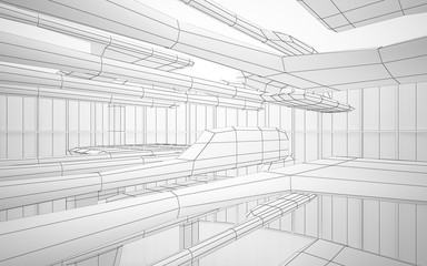 Abstract white interior highlights future. Polygon drawing . Architectural background. 3D illustration and rendering