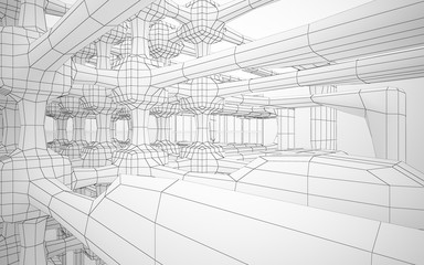 Abstract white interior highlights future. Polygon drawing . Architectural background. 3D illustration and rendering