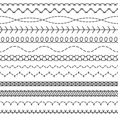 Stitch lines. Stitched seamless pattern threading borders sewing stripe fabric thread zigzag edges sew textile