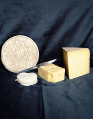 Assortment of cheese, made with cow's milk, and goat's milk.