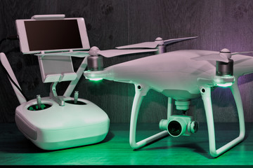 A set of small unmanned aerial vehicle on the table