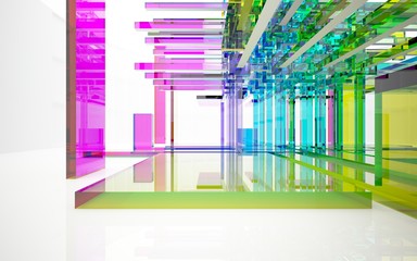 Obraz premium Abstract dynamic interior with gradient colored objects. 3D illustration and rendering