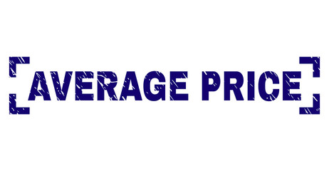 AVERAGE PRICE tag seal print with corroded texture. Text tag is placed inside corners. Blue vector rubber print of AVERAGE PRICE with retro texture.