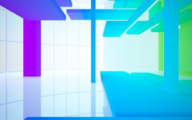 Abstract white and colored gradient  interior multilevel public space with window. 3D illustration and rendering.