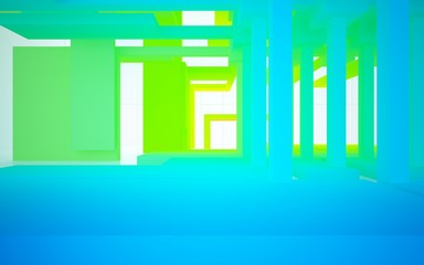 Obraz premium Abstract white and colored gradient interior multilevel public space with window. 3D illustration and rendering.