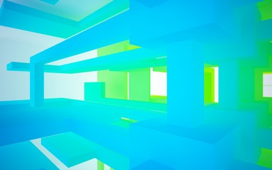 Abstract white and colored gradient  interior multilevel public space with window. 3D illustration and rendering.