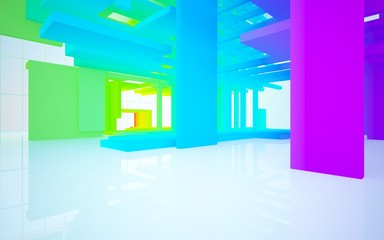 Abstract white and colored gradient  interior multilevel public space with window. 3D illustration and rendering.