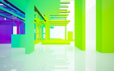 Abstract white and colored gradient  interior multilevel public space with window. 3D illustration and rendering.