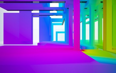Abstract white and colored gradient  interior multilevel public space with window. 3D illustration and rendering.
