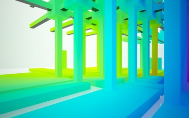 Abstract white and colored gradient  interior multilevel public space with window. 3D illustration and rendering.