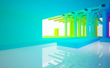 Obraz premium Abstract white and colored gradient interior multilevel public space with window. 3D illustration and rendering.