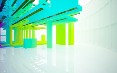 Abstract white and colored gradient  interior multilevel public space with window. 3D illustration and rendering.