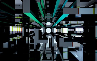 Abstract white and colored gradient  interior multilevel public space with window. 3D illustration and rendering.