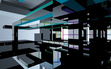 Abstract white and colored gradient  interior multilevel public space with window. 3D illustration and rendering.