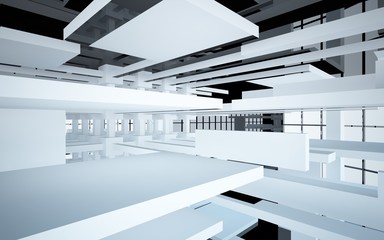 Obraz premium Abstract white and black interior multilevel public space with window. 3D illustration and rendering.