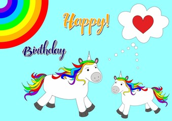  illustration with cute and beautiful horses - unicorns