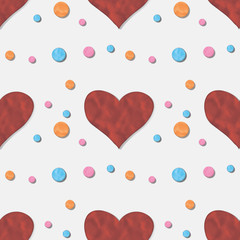 Seamless pattern with plasticine heart . clay effect