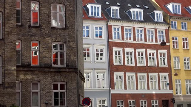 Beautiful facade of an old house. Copenhagen. Denmark. 4K.