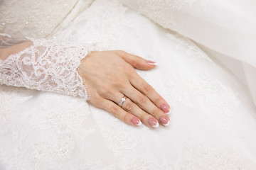 Bride and groom hands with gold wedding rings