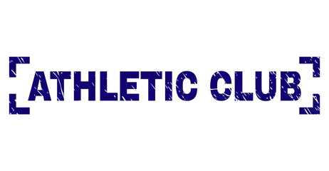 ATHLETIC CLUB tag seal stamp with corroded texture. Text tag is placed inside corners. Blue vector rubber print of ATHLETIC CLUB with scratched texture.