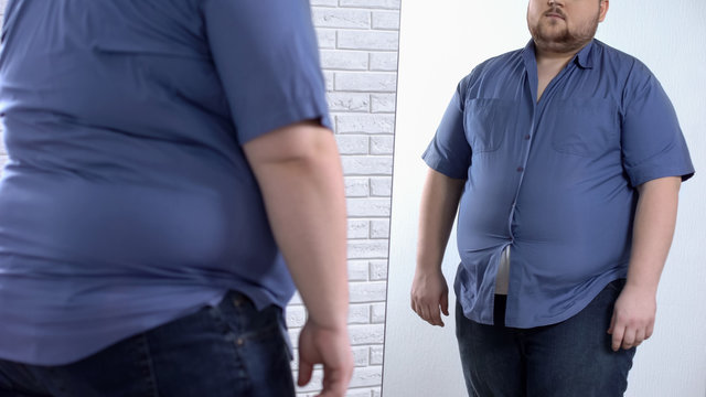 Corpulent Man Wearing Tight Shirt, Oversize Clothing Problem, Insecurities