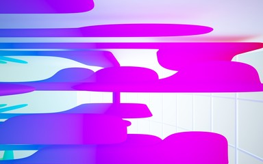 Abstract white and colored gradient smooth interior multilevel public space with window. 3D illustration and rendering.