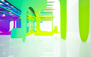 Abstract white and colored gradient smooth interior multilevel public space with window. 3D illustration and rendering.