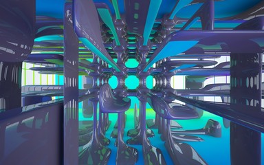 Abstract white, colored interior with window. 3D illustration and rendering.
