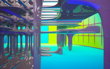 Abstract white, colored interior with window. 3D illustration and rendering.