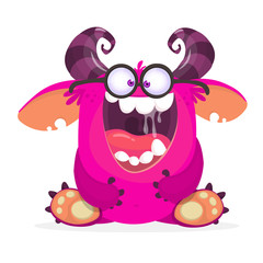 Happy horned monster singing. Halloween  vector illustration.