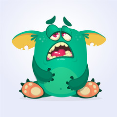Funny cool cartoon monster waving. Vector illustration