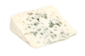 French Roquefort blue cheese isolated on a white studio background.