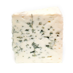 French Roquefort blue cheese isolated on a white studio background.