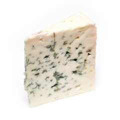 French Roquefort blue cheese isolated on a white studio background.