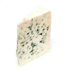French Roquefort blue cheese isolated on a white studio background.