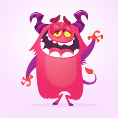 Funny pink monster singing and dancing. Halloween illustration
