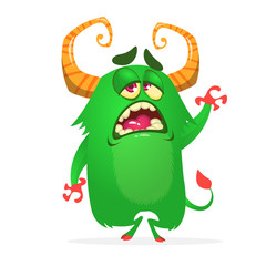 Sad and tired monster character waving hand. Halloween illustration