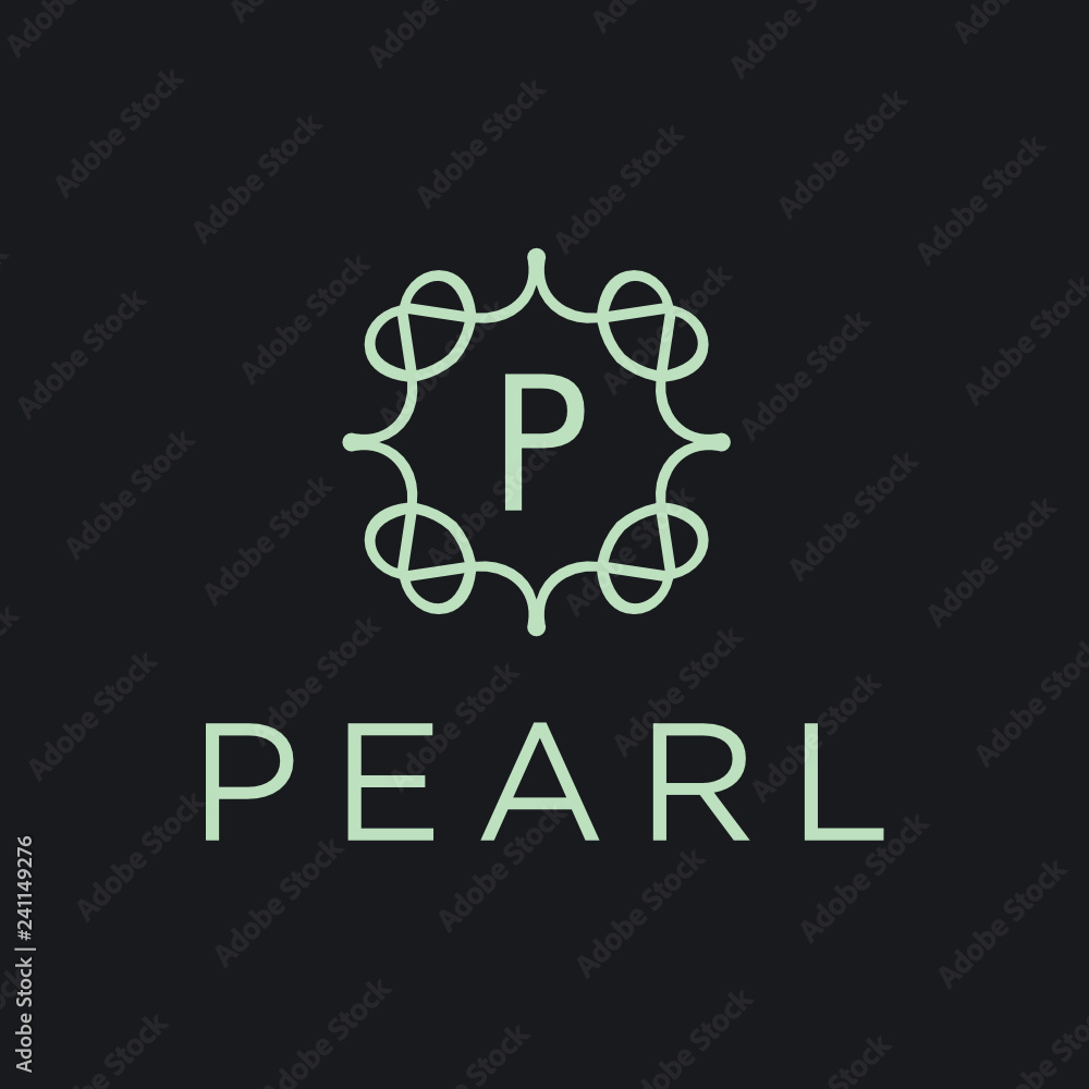Poster Premium linear shield monogram letter P logotype. Elegant crest leaf stamp icon vector logo. Luxury alphabet frame symbol. - Vector